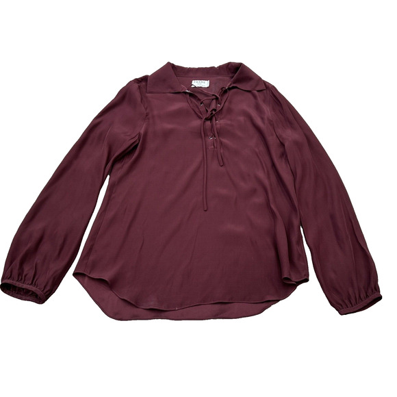 Frame Size Medium Maroon 100% Silk Button Down Long sleeve Shirt Tie Detail - Picture 1 of 11